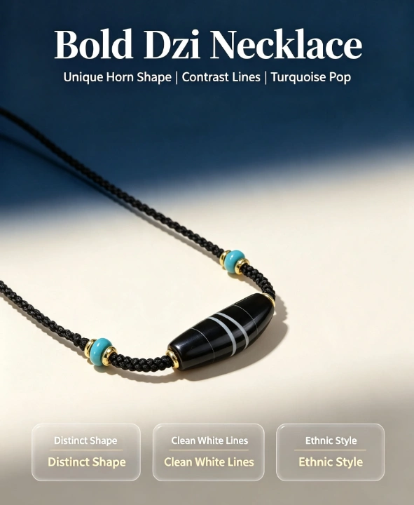 Black Horn Dzi Strength Pendant Necklace - Image 3