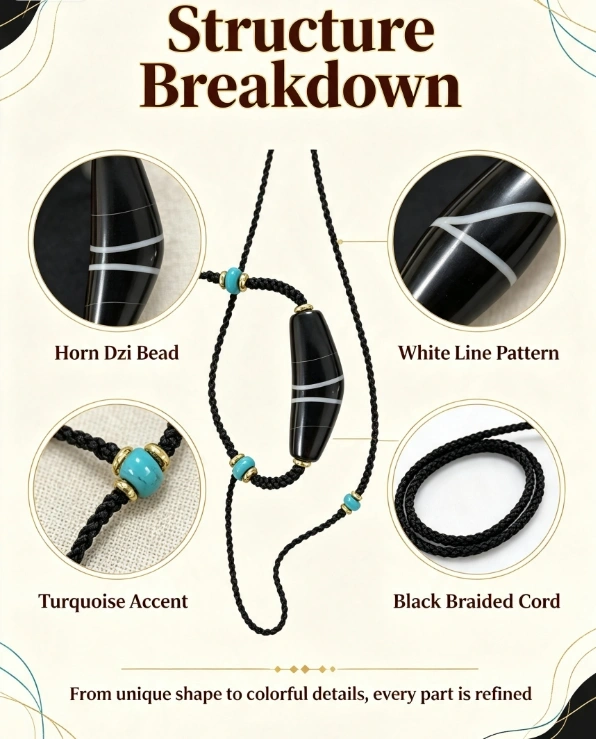 Black Horn Dzi Strength Pendant Necklace - Image 2
