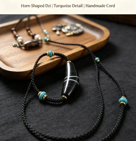 Black Horn Dzi Strength Pendant Necklace