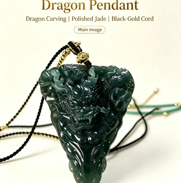 Dark Green Jadeite Dragon Guardian Pendant