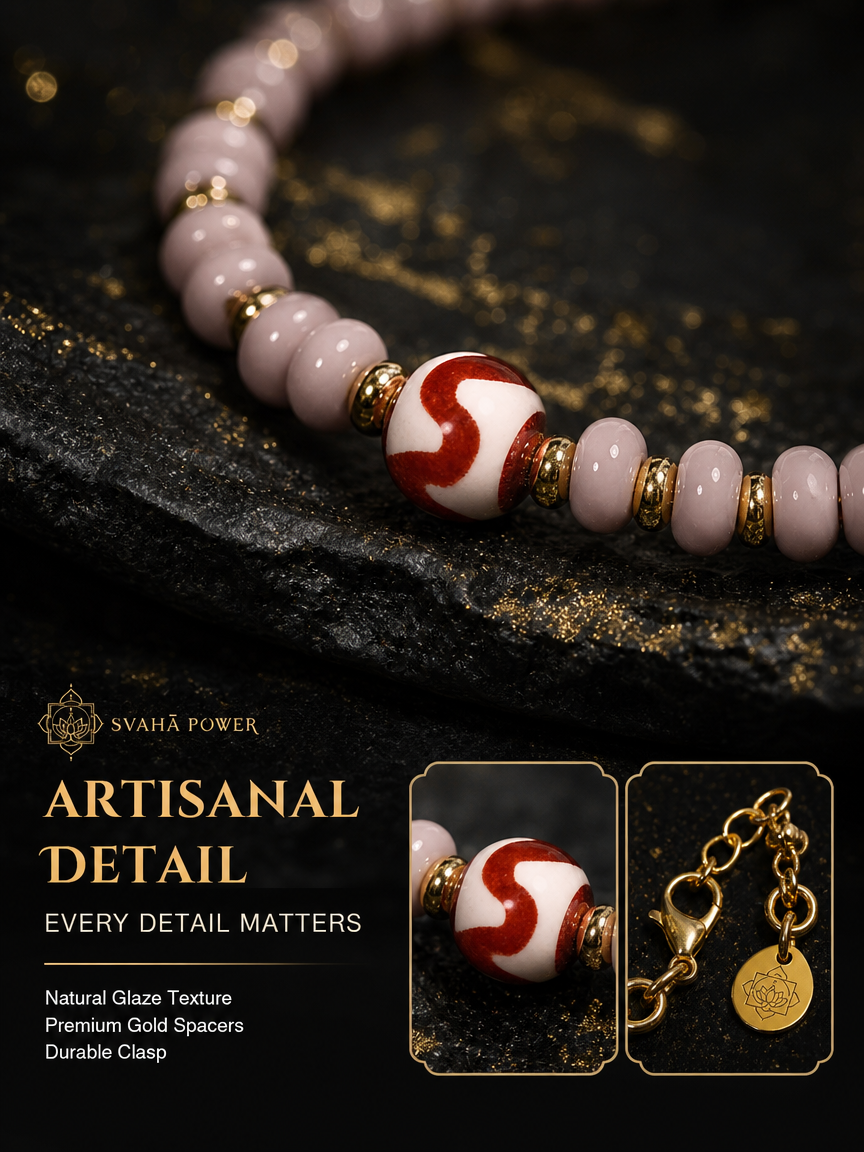 6mm Red Tiger Fang Glass Bead Bracelet - Image 2