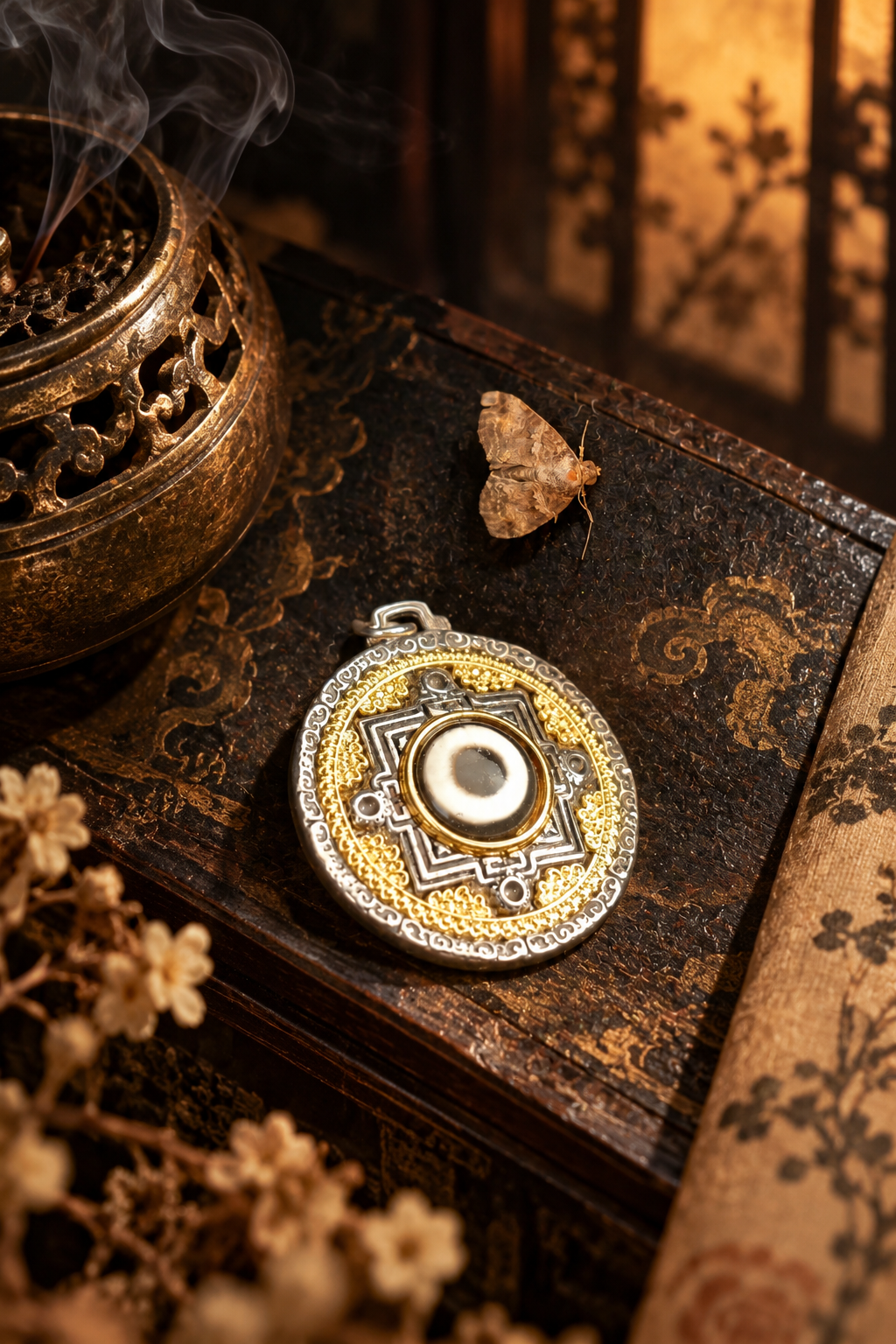 Mandala Dzi Bead Inlaid Pendant - Image 2