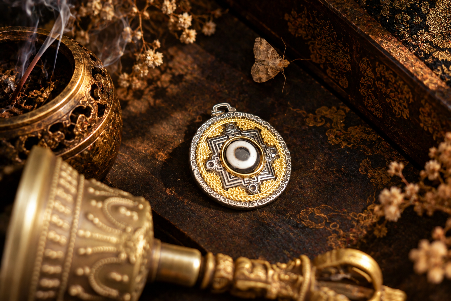 Mandala Dzi Bead Inlaid Pendant - Image 4