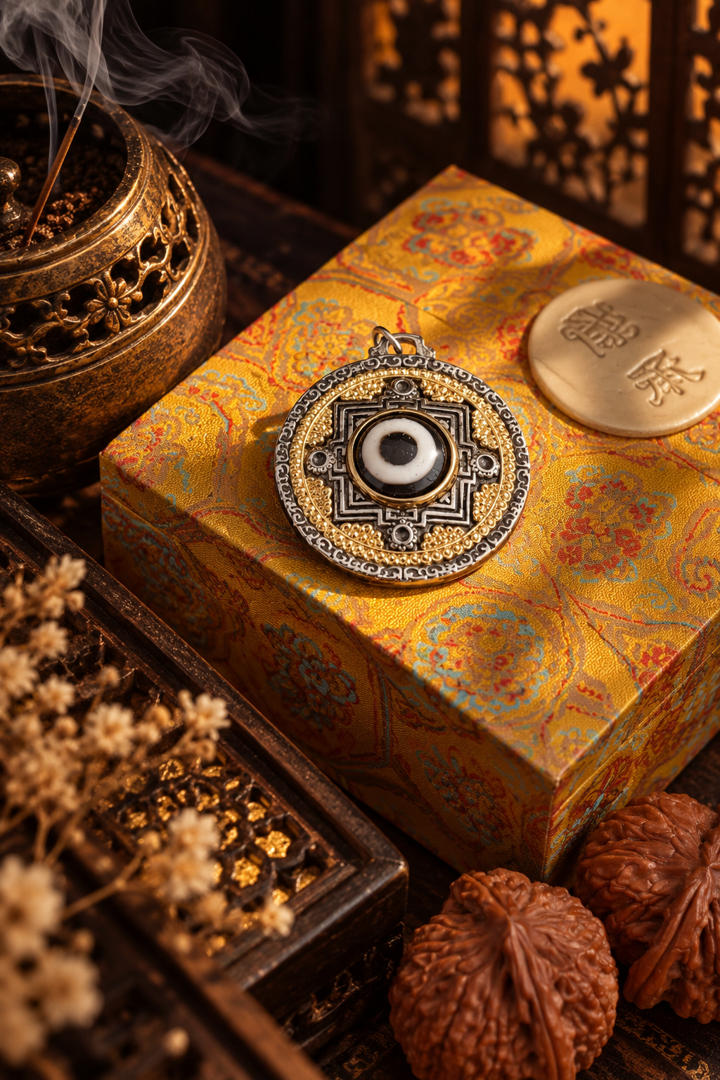Mandala Dzi Bead Inlaid Pendant - Image 3