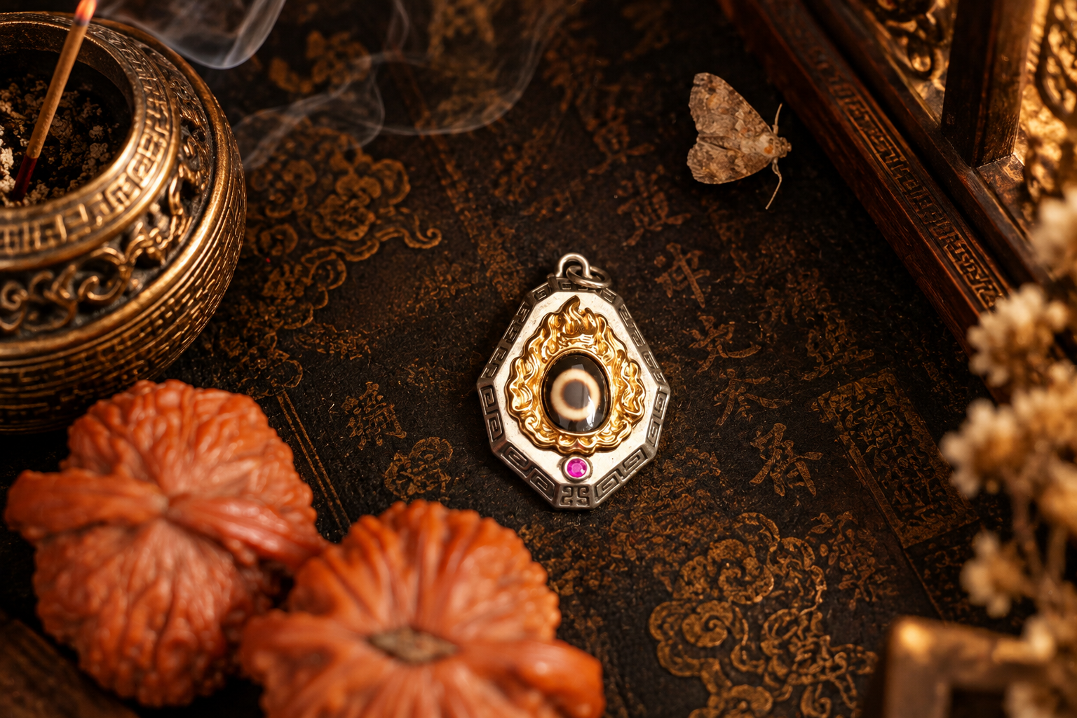 Flame Pattern Dzi Bead Pendant - Image 4