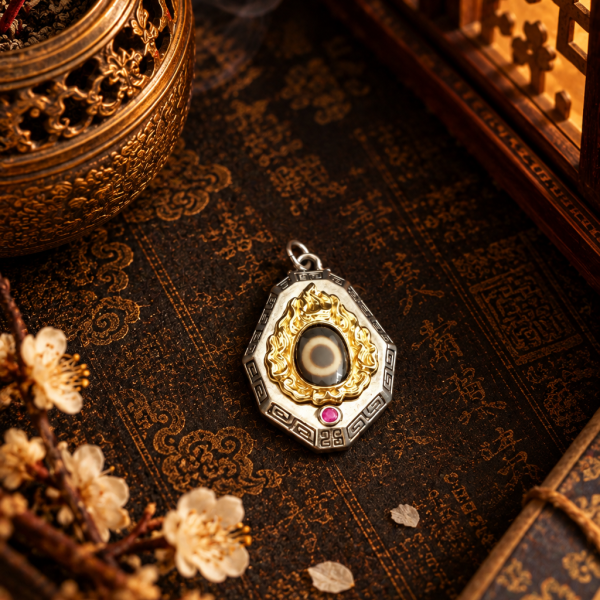 Flame Pattern Dzi Bead Pendant