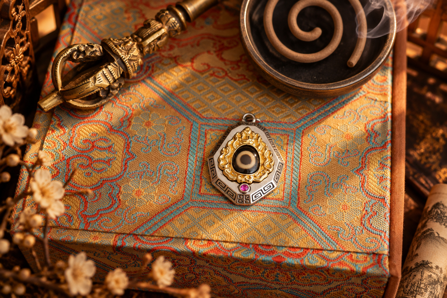 Flame Pattern Dzi Bead Pendant - Image 3