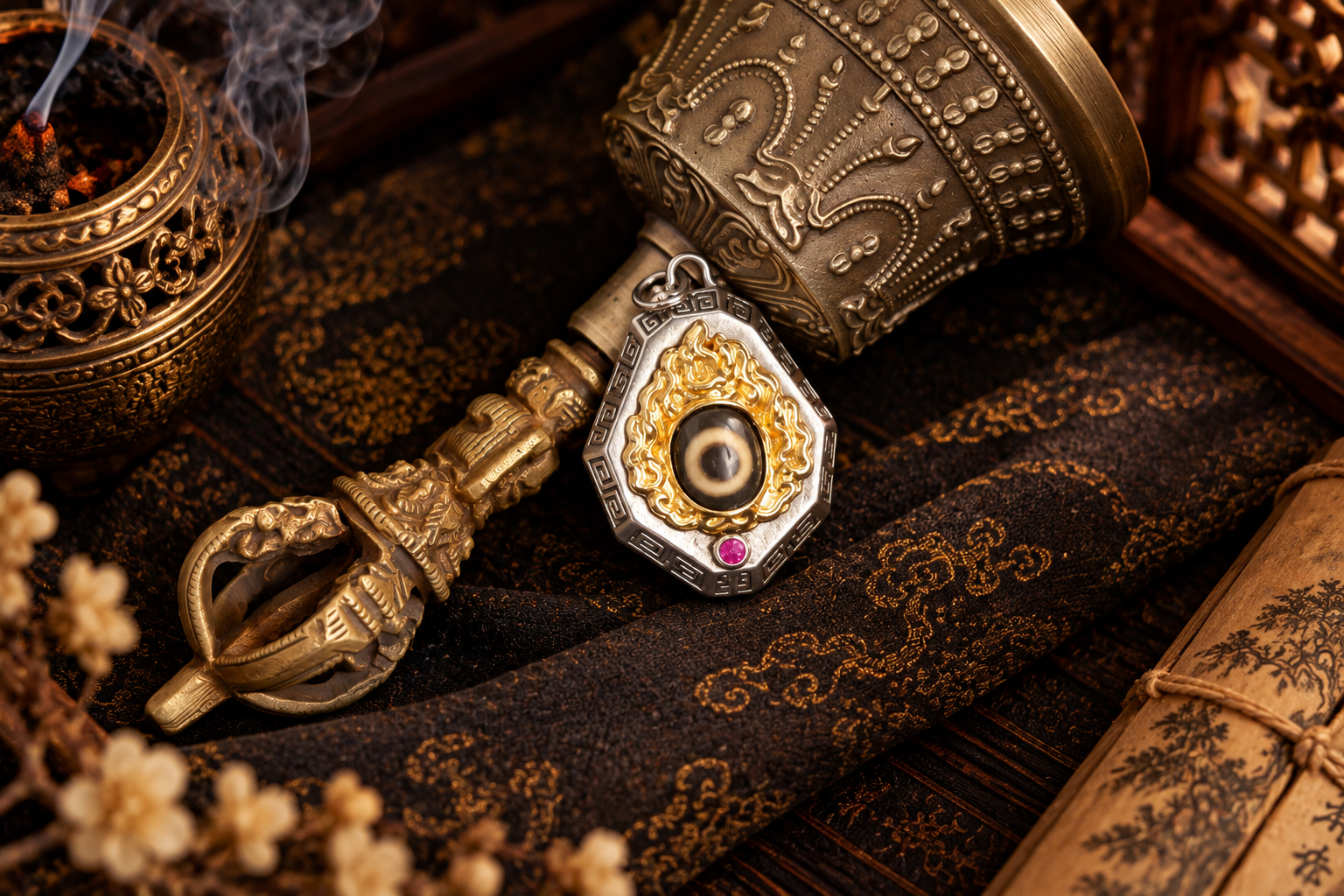 Flame Pattern Dzi Bead Pendant - Image 2