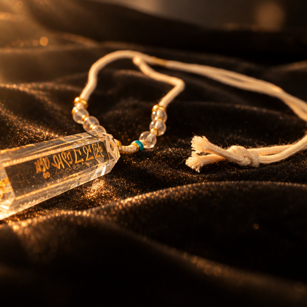 Crystal Hexagonal Pendant Necklace, Engraved Manjushri Wisdom Mantra