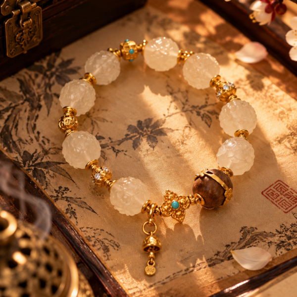 Chinese Myth Nine Sons of Dragon Hand-Carved Crystal Beaded Bracelet
