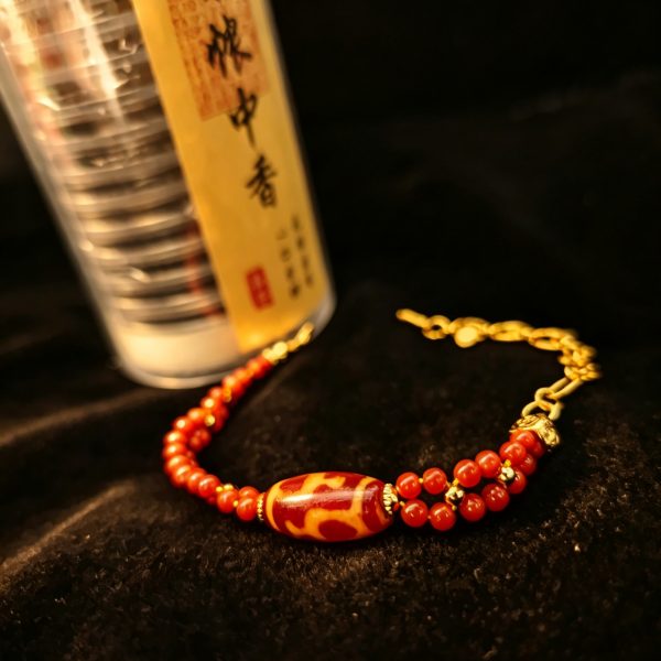 Natural Nanhong Agate Bracelet • Tibetan Kalasha Treasure Vase Amulet for Abundance & Auspicious Blessings