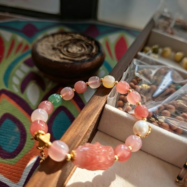 Leizu Thunder God Talisman, Yanyuan Agate Old Barrel Bead & Pearl Bracelet
