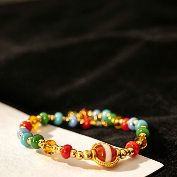 Single-strand Lungta Prayer Flag Bracelet, Tibetan Five Element Woven Blessing Cord