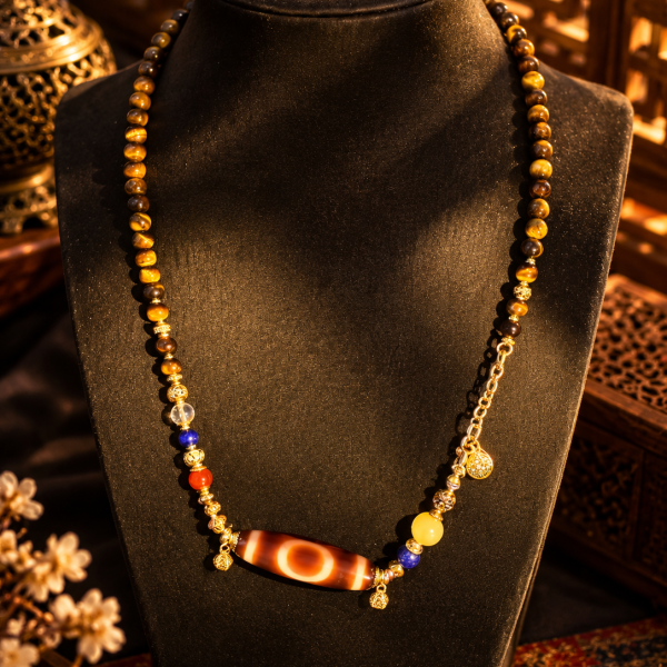 Coffee Tiger’s Eye Yellow Jambhala Choker Necklace