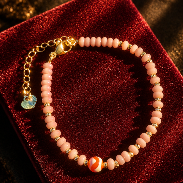 6mm Red Tiger Tooth Glass Bead Bracelet
