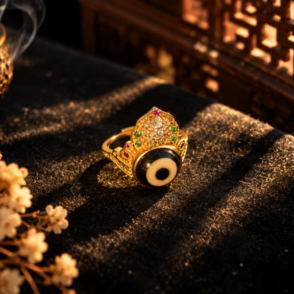 Six-Armed Mahakala Ring, Real Gold Plated Copper Inlaid Ring